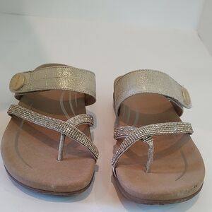 Aetrex Gold Sandals with Shimmery Straps and Contoured Footbed